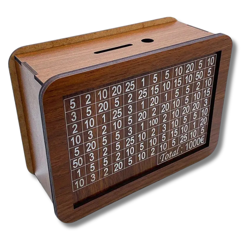 Wooden piggy bank 1000€