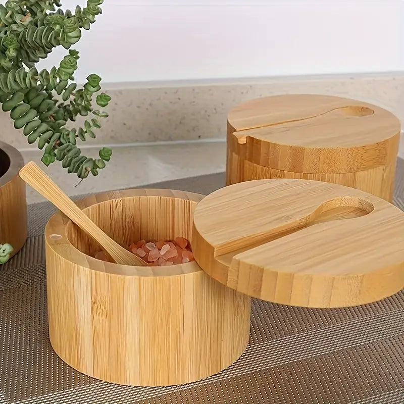 Bamboo container for salt, herbs, or spices