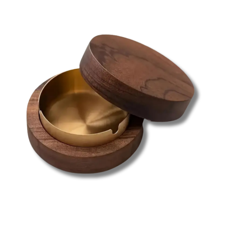 Sleek walnut ashtray for living room or patio