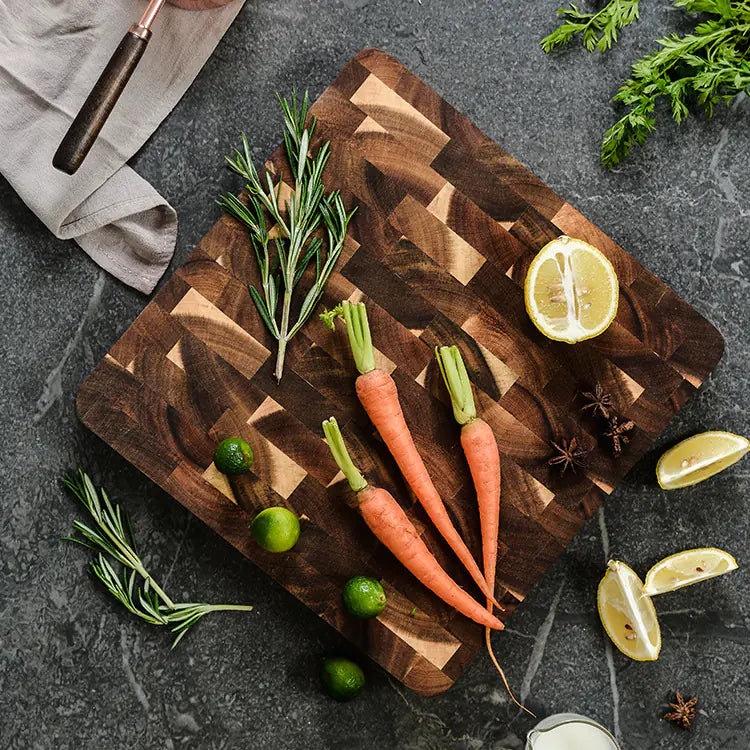 Durable wooden cutting board with natural acacia tones