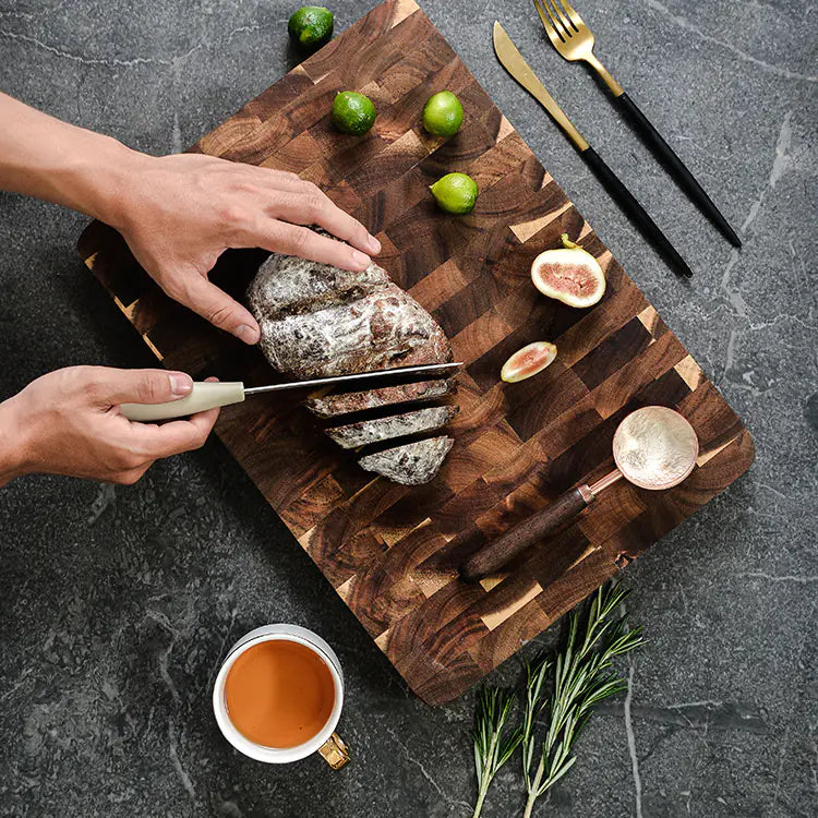 Acacia wood cutting board with unique mosaic pattern