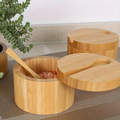 Bamboo container for salt, herbs, or spices