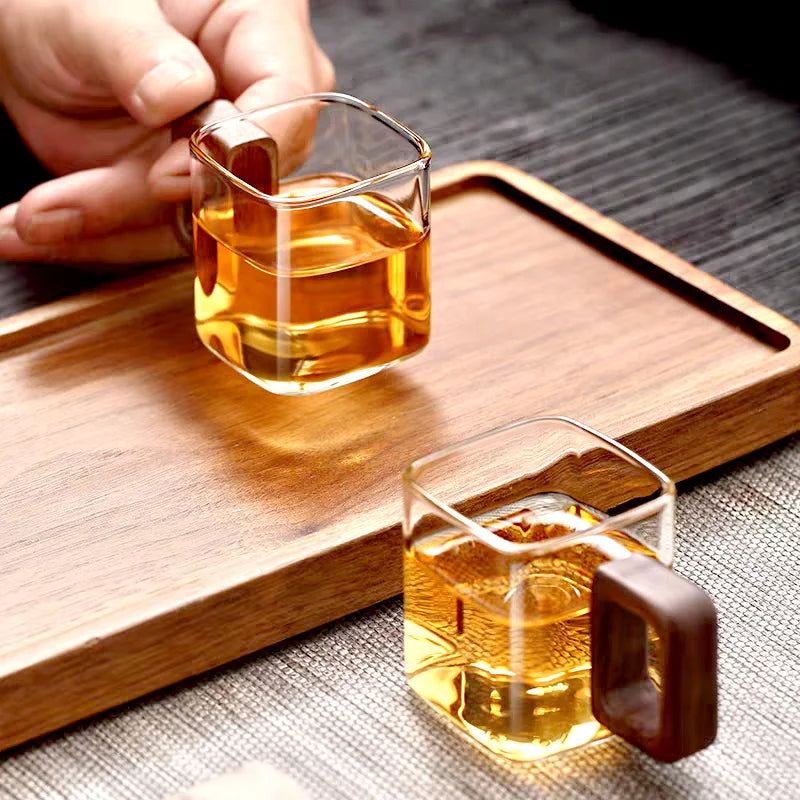 Elegant glass with walnut handle for tableware