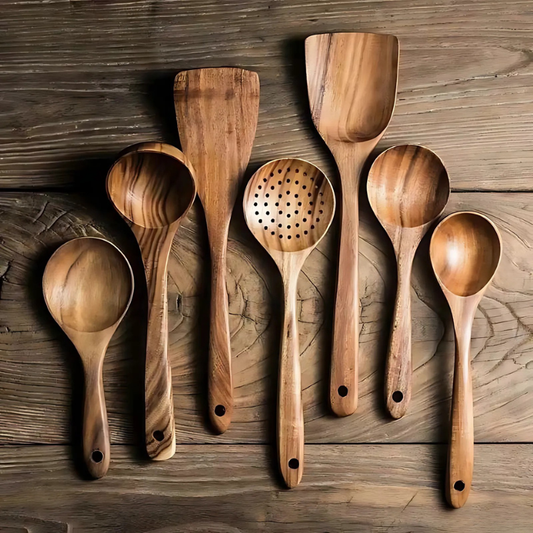 Wooden teak utensil set for home kitchen