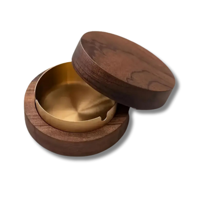 Sleek walnut ashtray for living room or patio