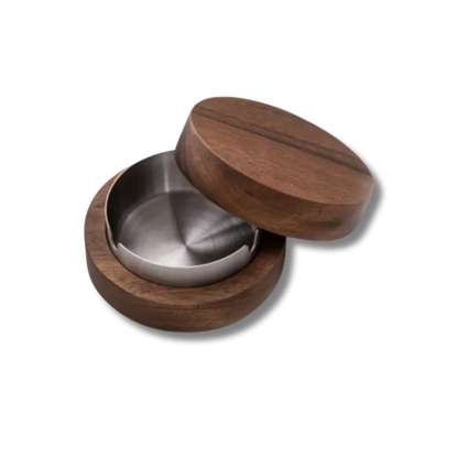 Walnut ashtray with stainless steel insert and lid