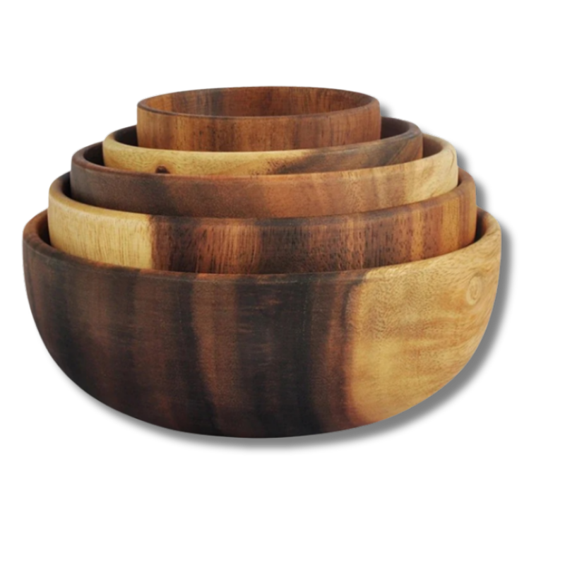 Wooden bowl set with acacia wood for salads and snacks