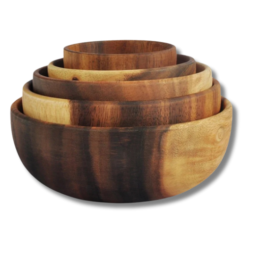 Wooden bowl set with acacia wood for salads and snacks