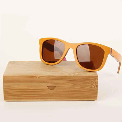 Retro-style bamboo sunglasses case for protective storage