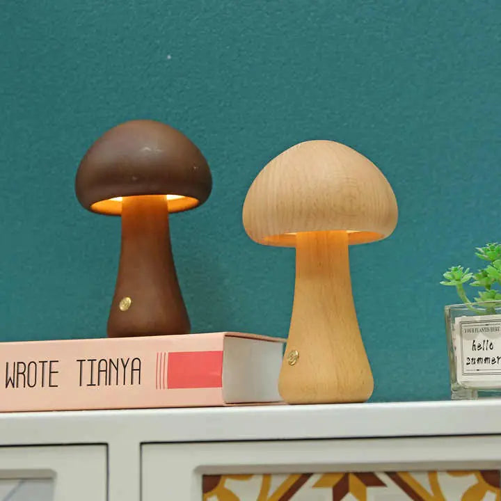 6.5-inch bamboo mushroom lamp with warm LED light
