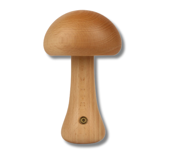 Cordless wooden mushroom lamp for bedroom or nursery