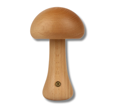 Cordless wooden mushroom lamp for bedroom or nursery