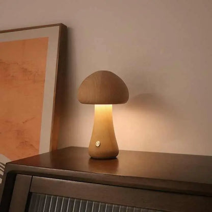 Rechargeable bamboo lamp with whimsical mushroom design