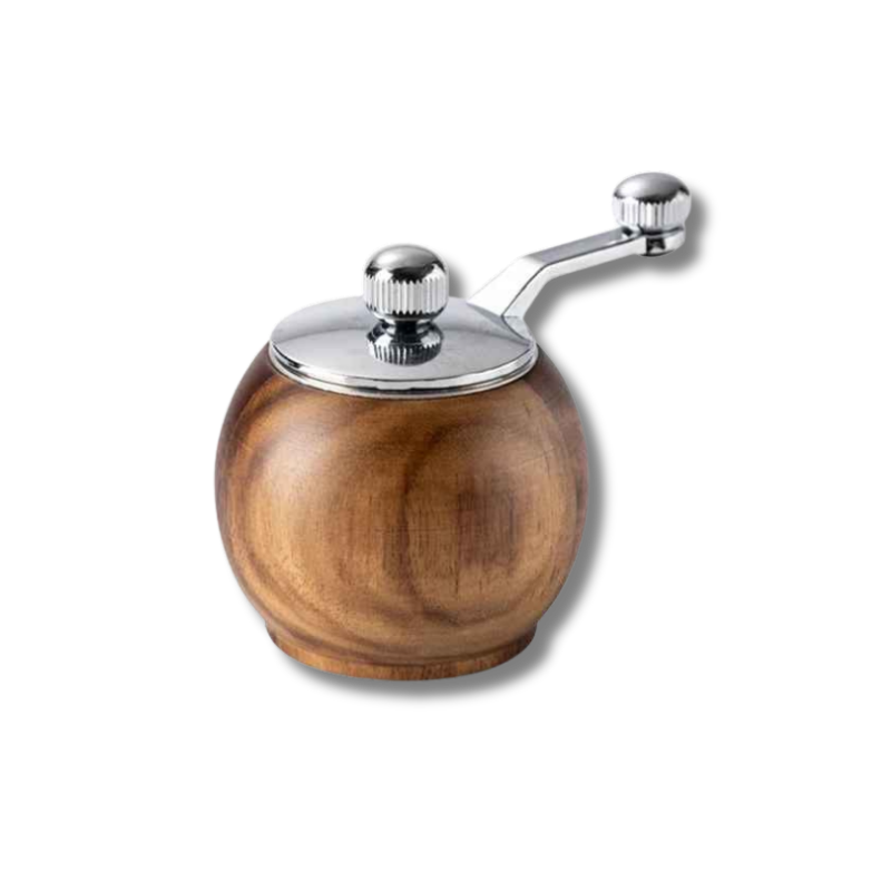 Wooden pepper mill with ceramic core for grinding spices