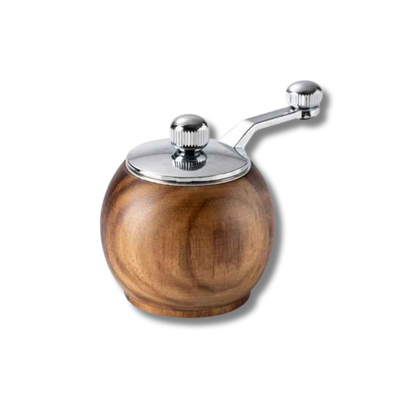 Wooden pepper mill with ceramic core for grinding spices