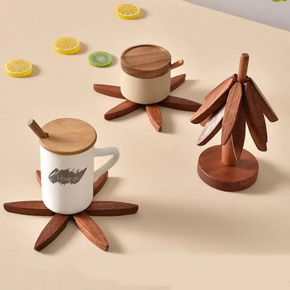 Tree-shaped wooden coaster for thermal insulation pad