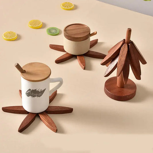 Tree-shaped wooden coaster for thermal insulation pad