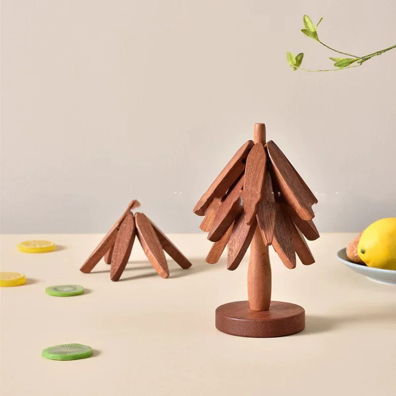 Heat-resistant wooden tree-shaped coaster for hot drinks