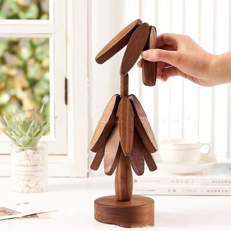 Anti-scalding wooden coaster with unique tree-shaped design