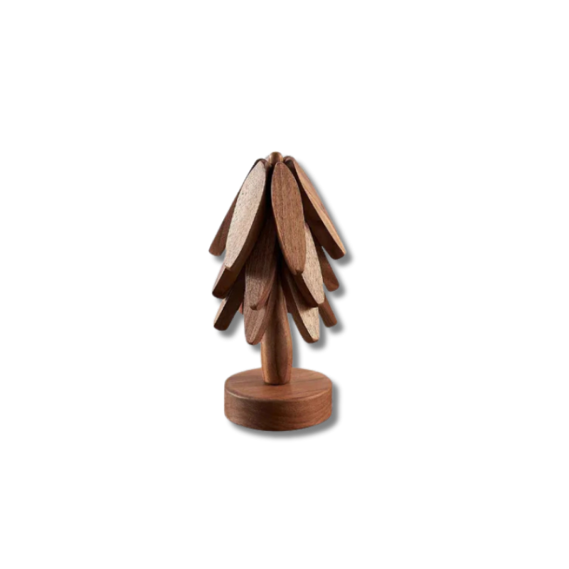 Natural wooden tree-shaped coaster for dining table safety