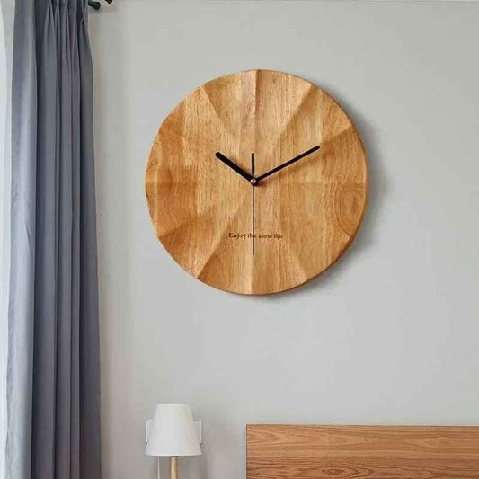 Solid wood 12-inch wall clock with non-ticking movement
